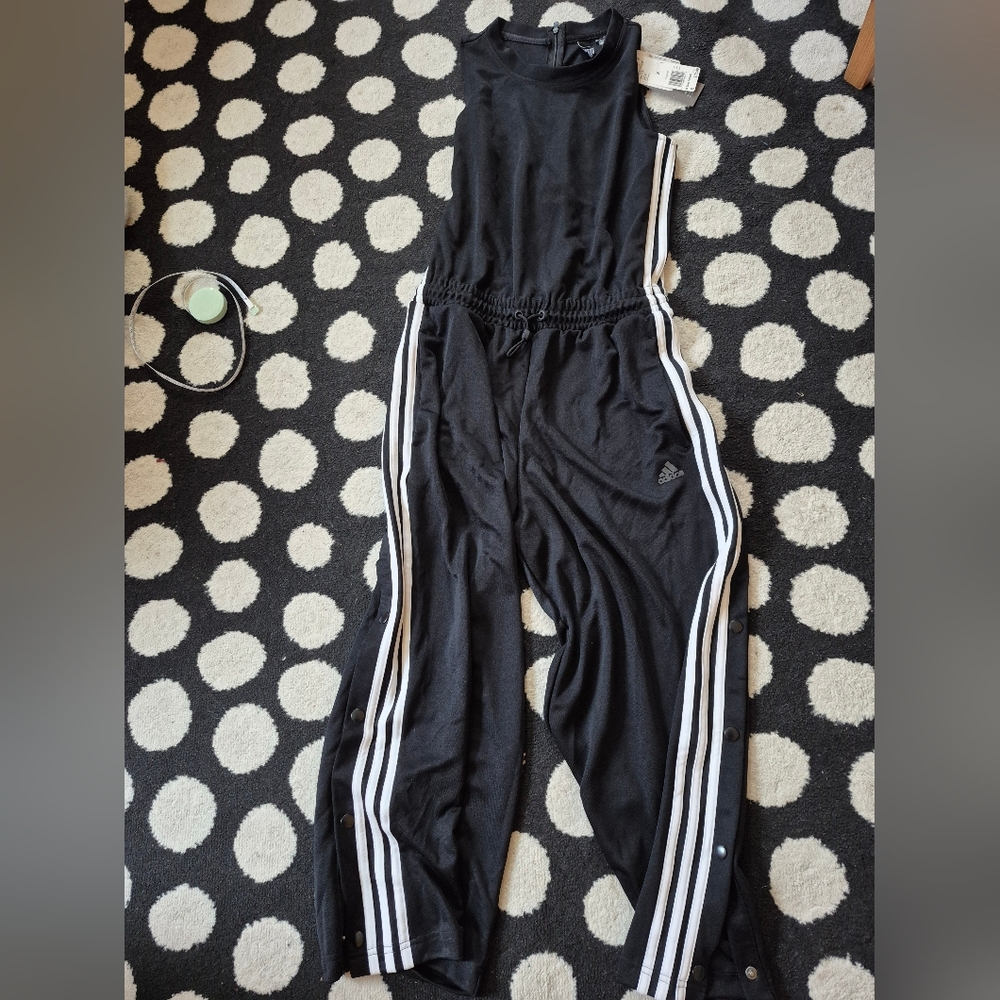 Adidas 3 Stripes Black Snap Romper Joggers NWT S